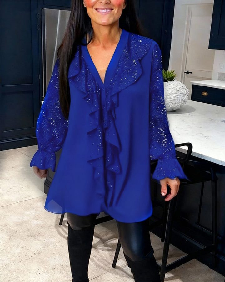 Blouses Amples Unies avec Volants