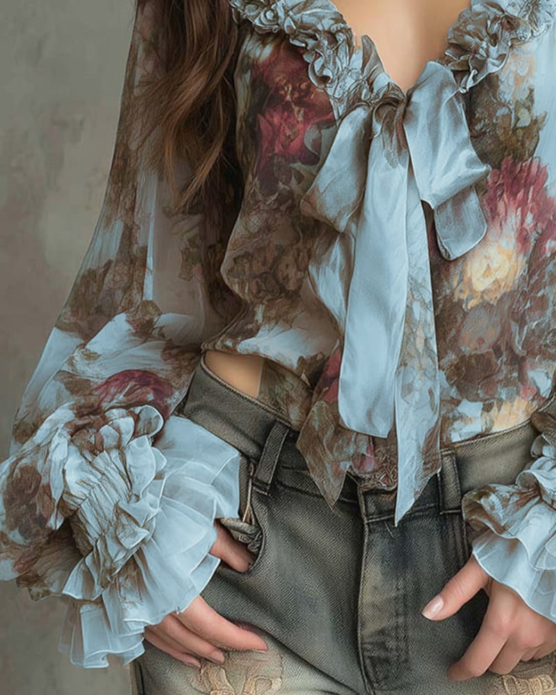 SAVANNAH – BLOUSE ROMANTIQUE AVEC NŒUDS À L'AVANT
