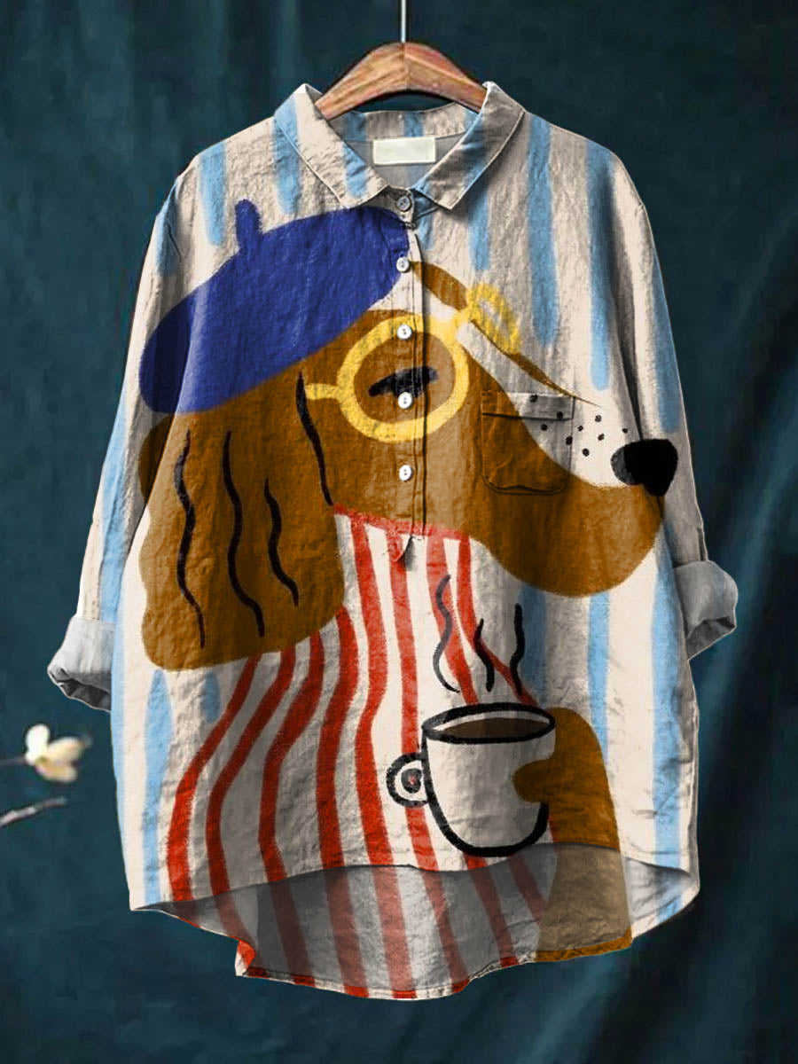 Charlie | Chemise Imprimée Chien Artistique & Café