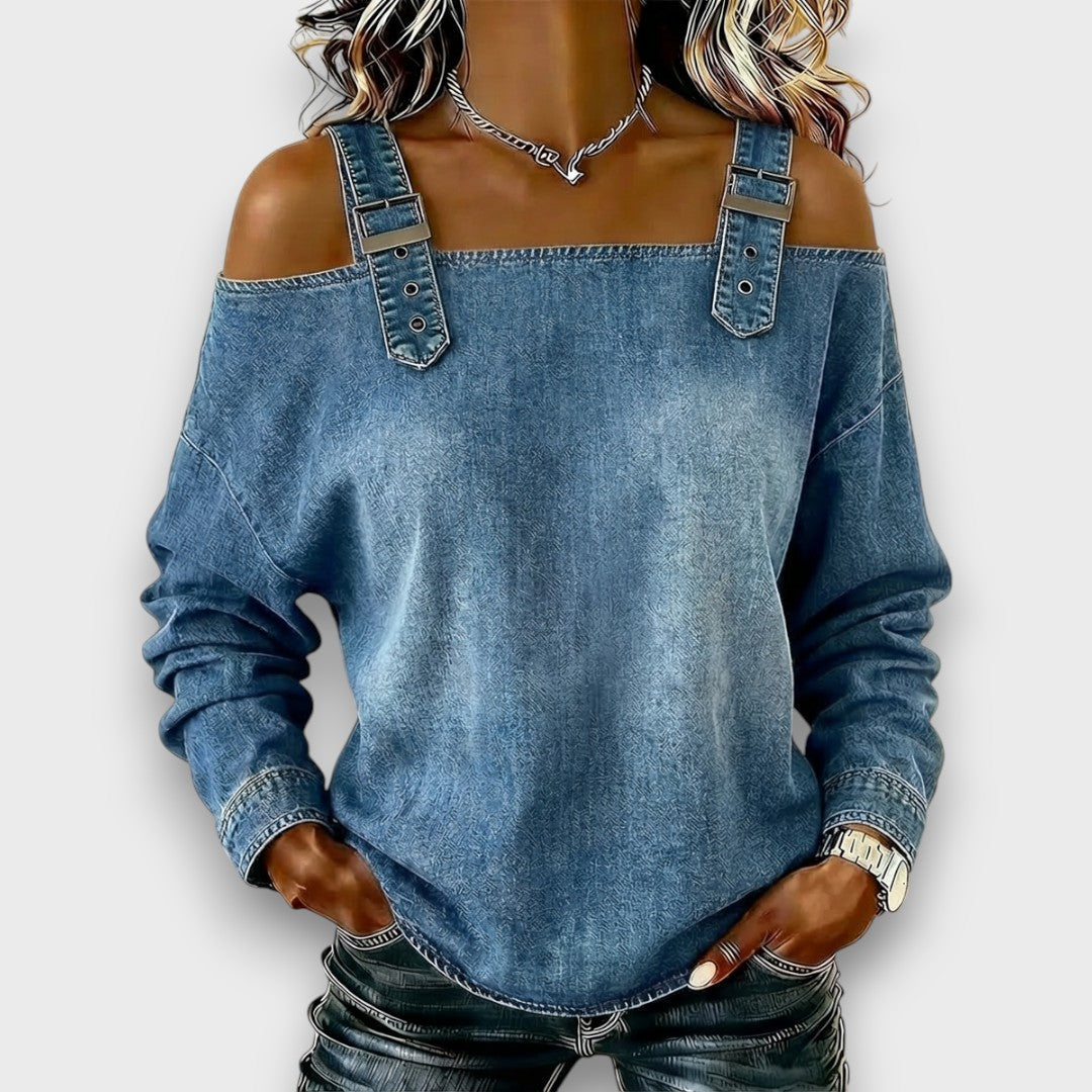 Elama – Haut en Denim Off-Shoulder