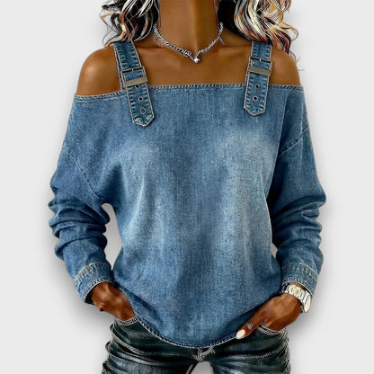Elama – Haut en Denim Off-Shoulder