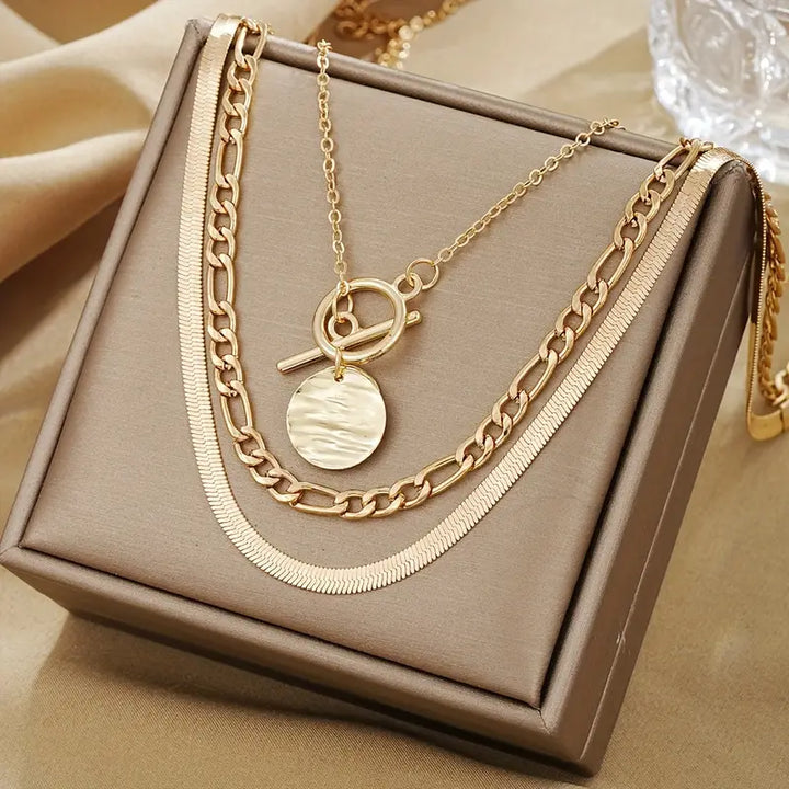 Collier Superposé Savira avec Pièce Texturée | Or
