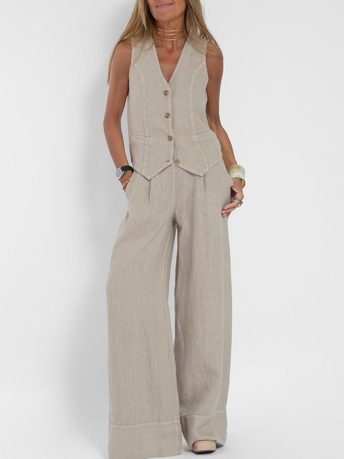 Aira - Ensemble de Gilet Boutonné & Pantalons Amples