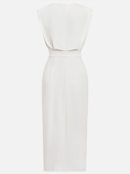 Malene™ | Robe Midi Unie avec Ouverture de Boutons et Col Rond