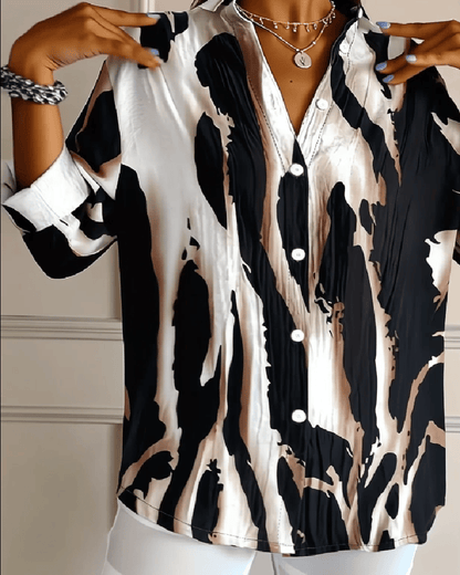 Blouse Imprimée Irregulière à Col Montant