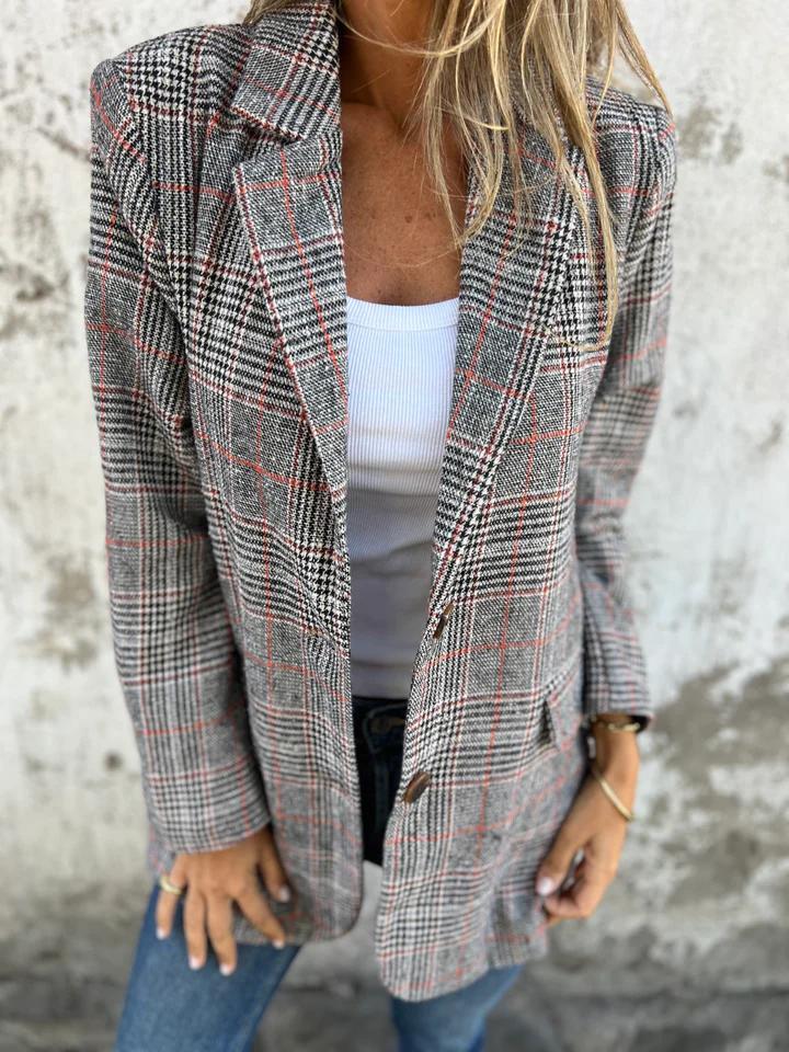 Alicja™ | Blazer Ajusté Gris à Carreaux