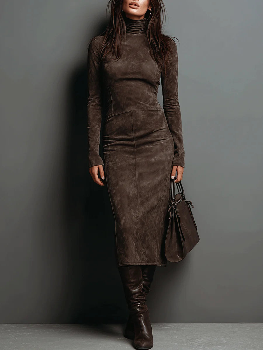 Lorena - Robe midi longue marron