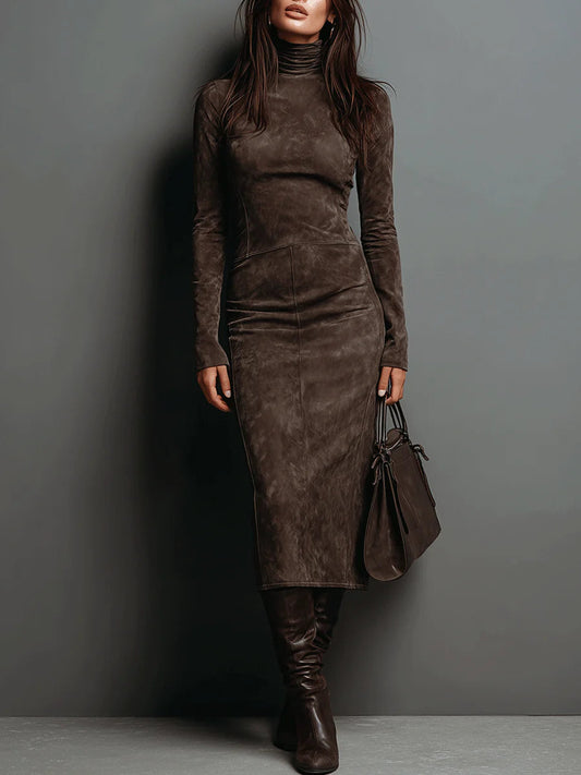 Lorena - Robe midi longue marron