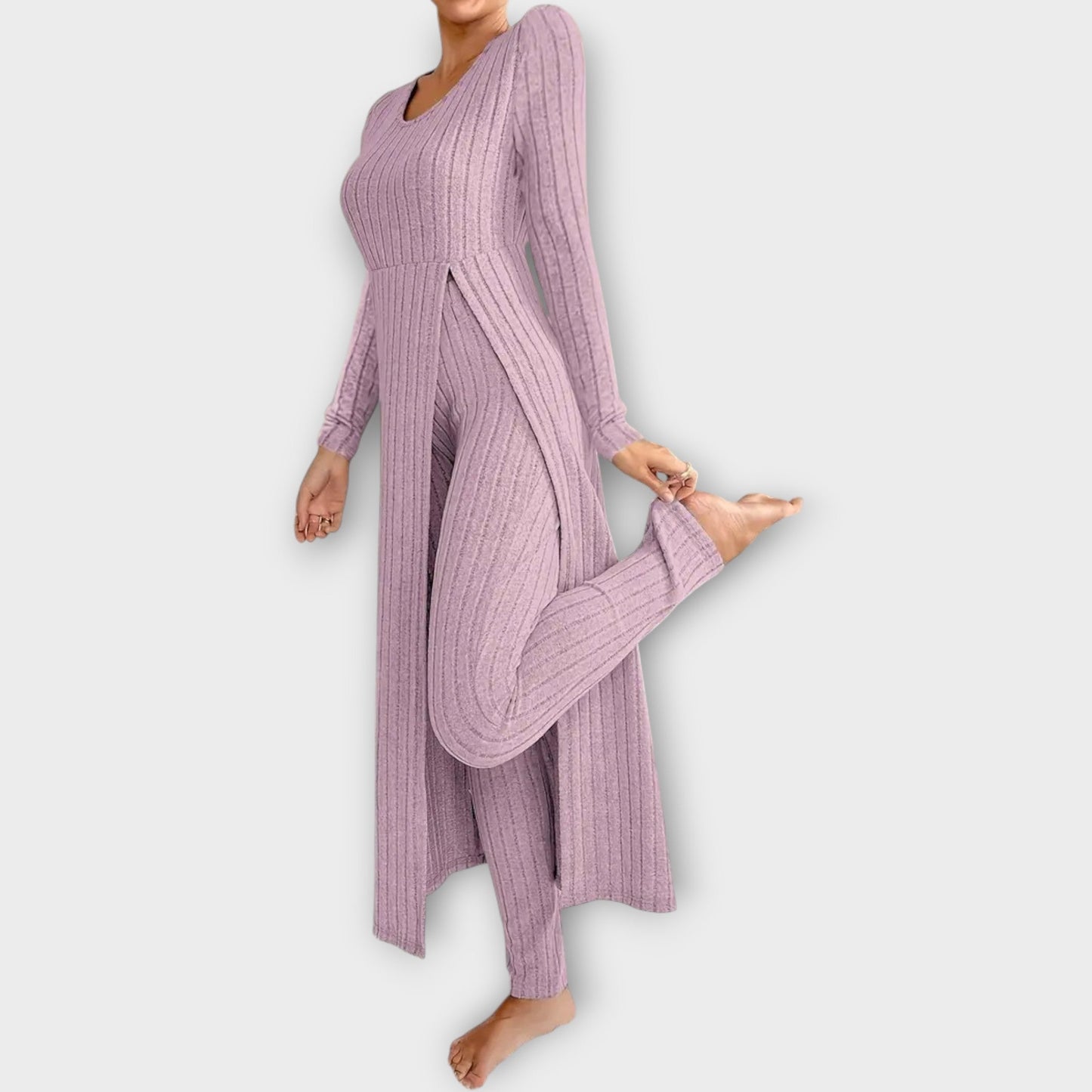 Ensemble de détente en tricot côtelé avec tunique fendue