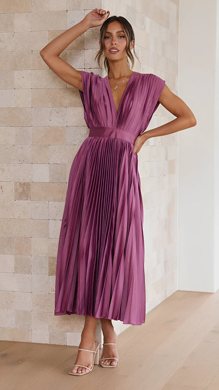 Alexia - Robe midi élégante avec décolleté en V pour femmes
