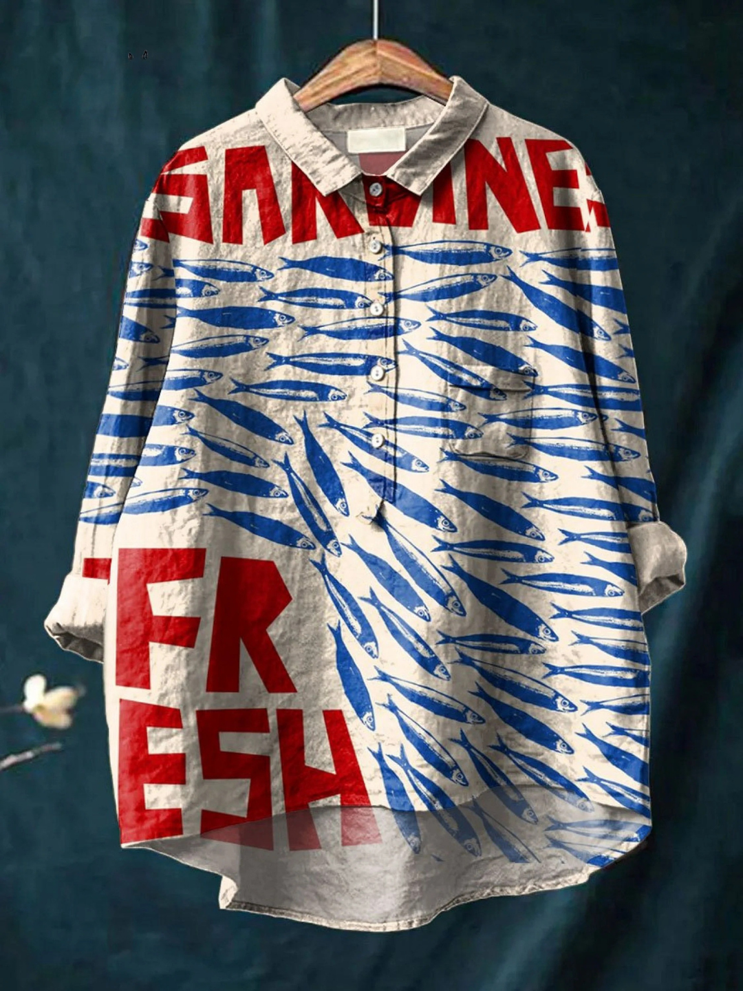 Amirah | Chemise décontractée vintage avec impression de poisson pour femmes