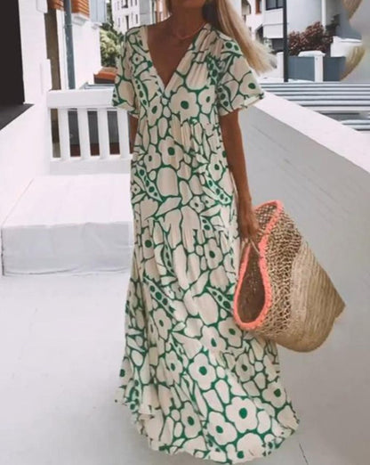 ESTER - Robe Maxi à Manches Courtes