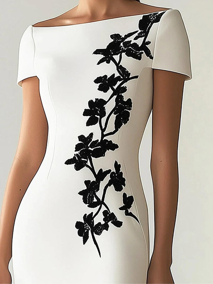 Audrey | Robe Midi à Imprimé Floral avec Décolleté Bateau