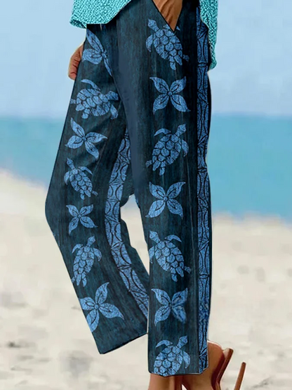 Pantalon décontracté à motif tortue pour femme (avec poches)