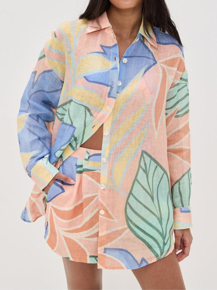 Amandine | Ensemble Court Imprimé Feuilles Tropicales
