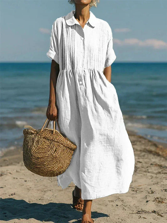 Robe Chemise Midi en Coton Fluide - Élégance Décontractée pour Femme