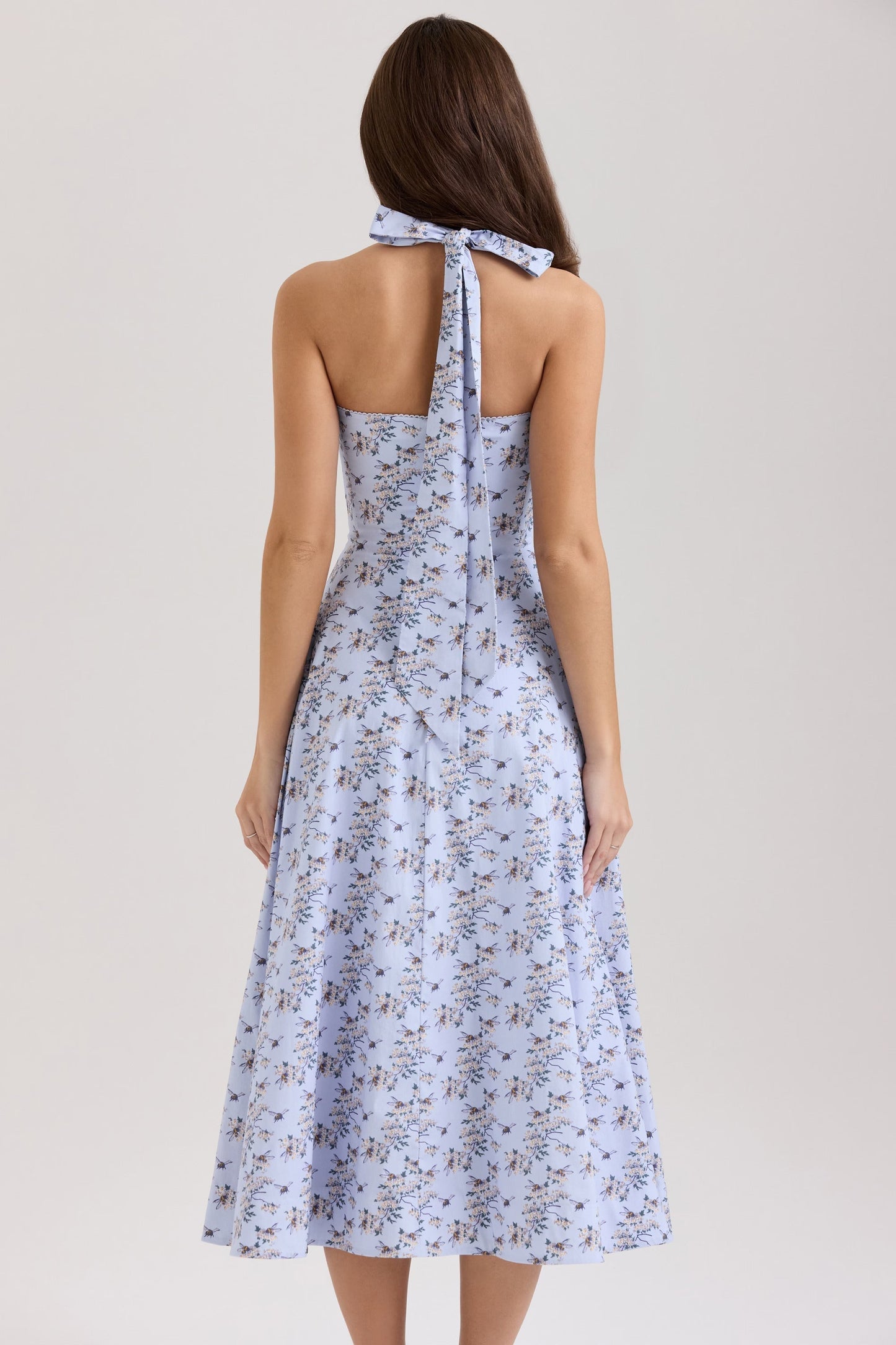 Belle - Robe Midi avec Imprimé de Marguerites et Col Halter
