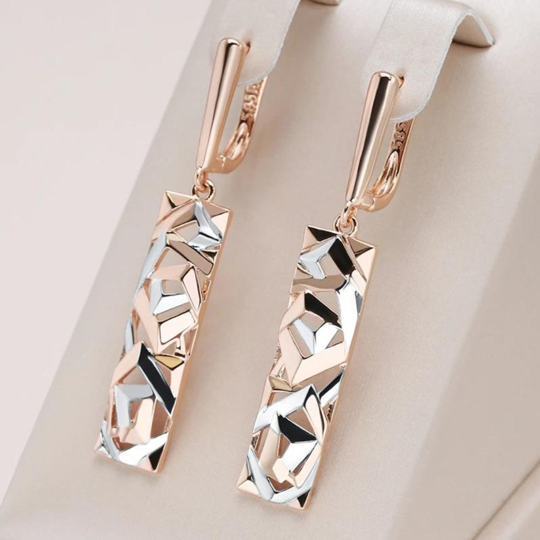 Boucles d'Oreilles Rectangulaires Élégantes en Or et Argent