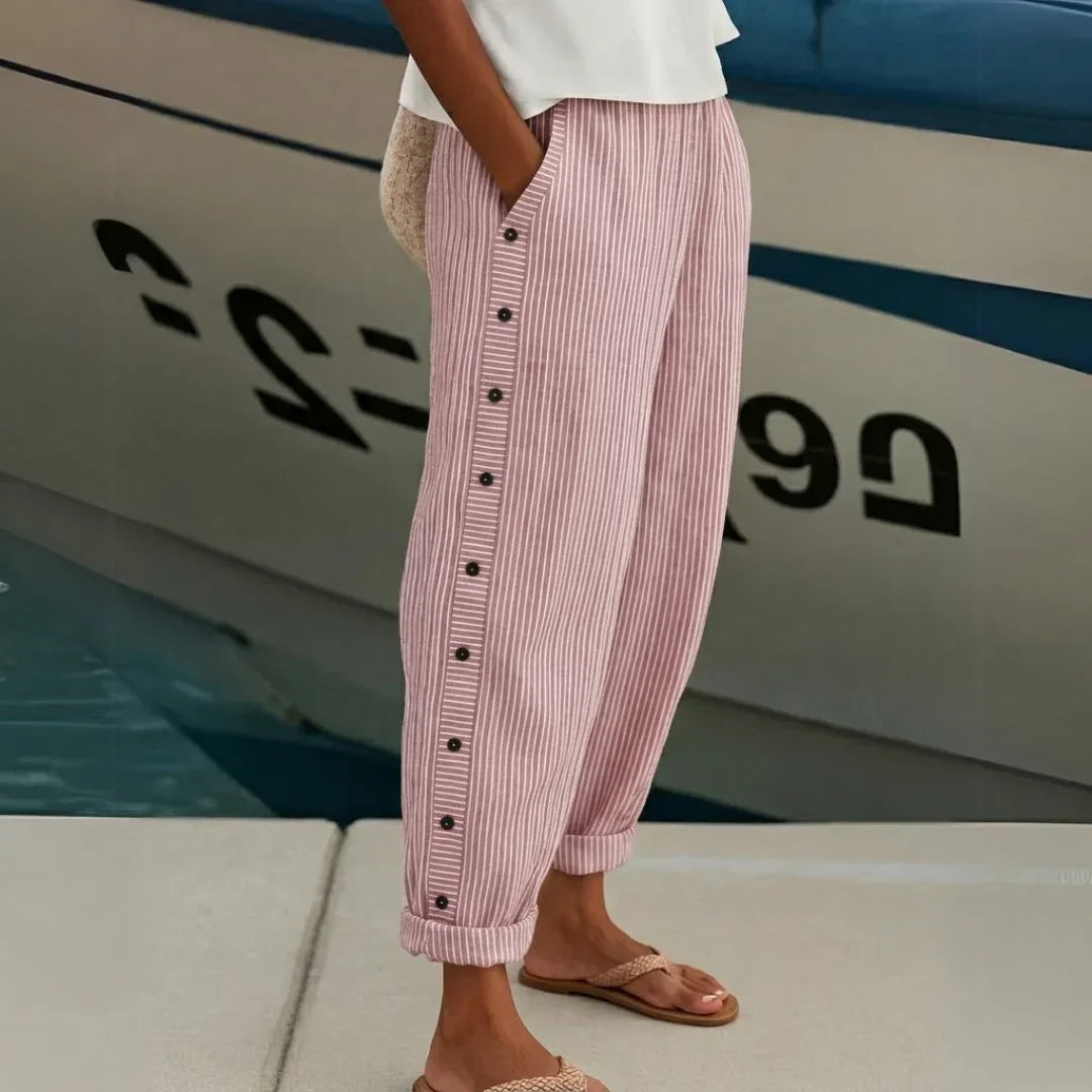 Caitlin | Pantalons à Boutons Rayés Élégants