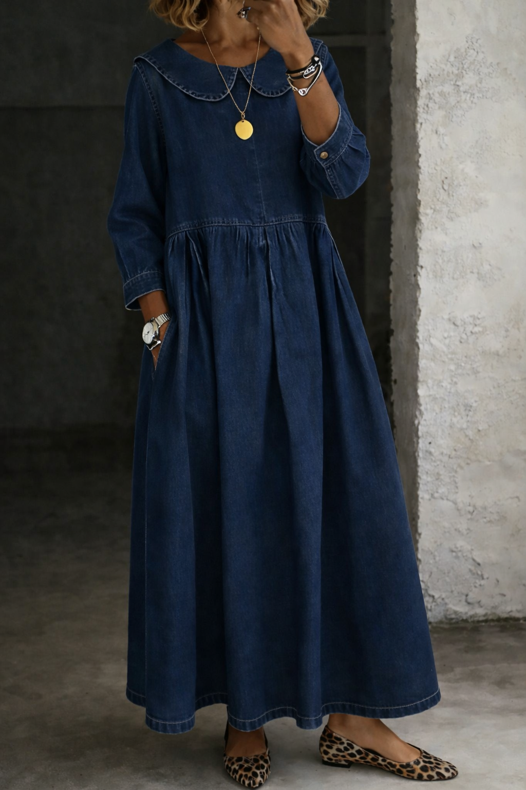 Clara | Denim Dress with Peter Pan Collar
