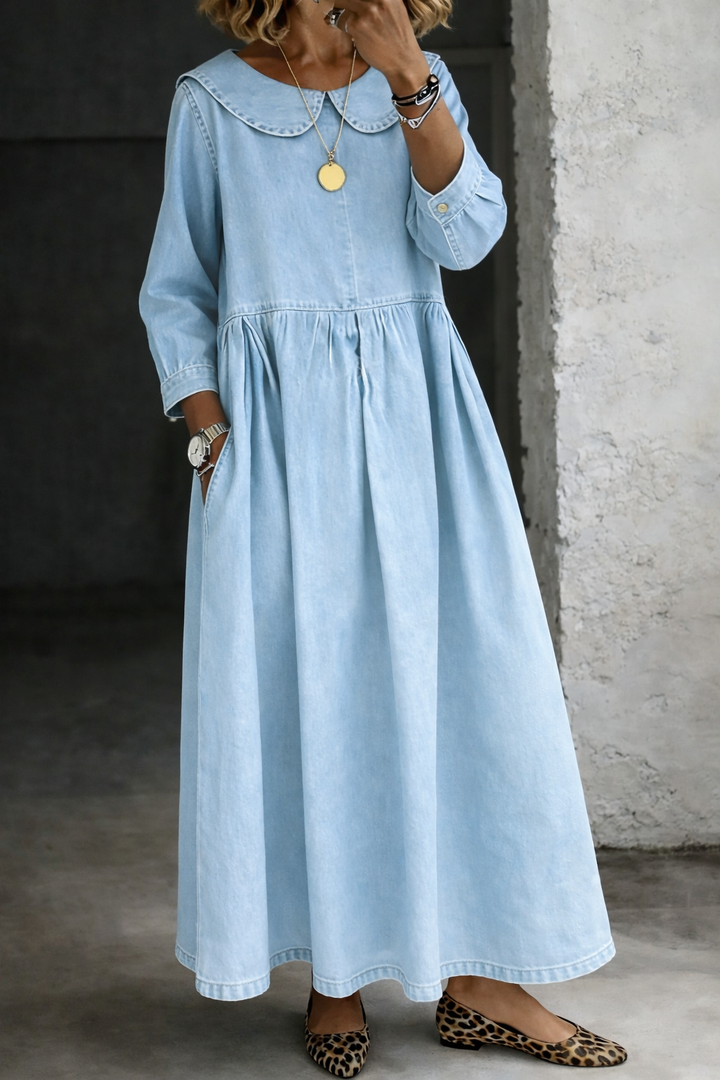 Clara | Denim Dress with Peter Pan Collar