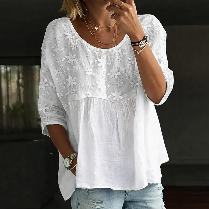 Blouse Patchwork avec Fleurs Brodées – Design Bohème avec Broderie Détail
