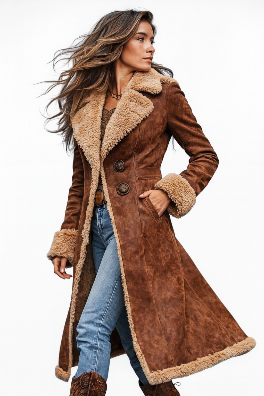 EVELINA – MANTEAU LONG SHERPA DE LUXE