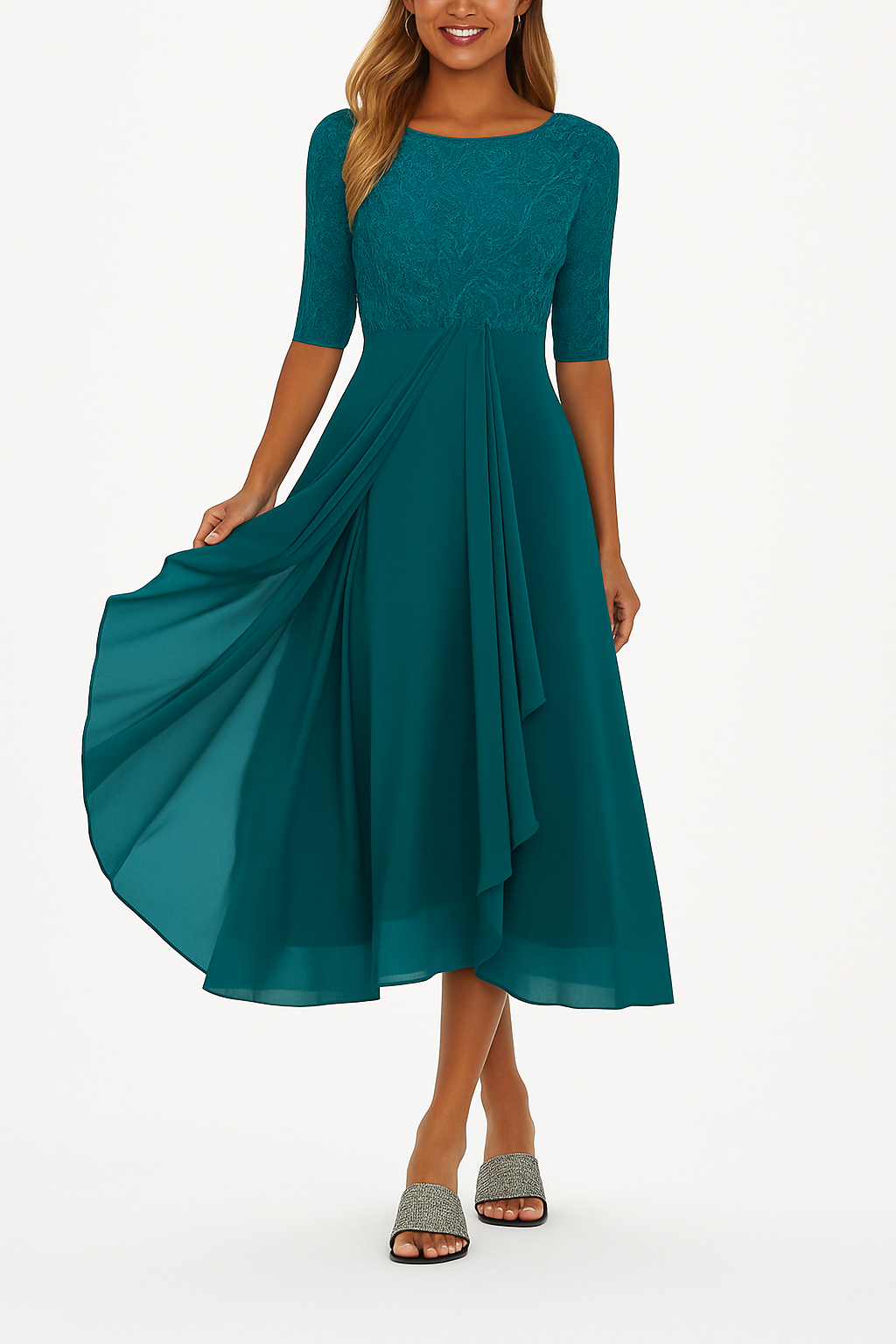 Ximena - Élégant Robe en Dentelle pour Femme au Genou