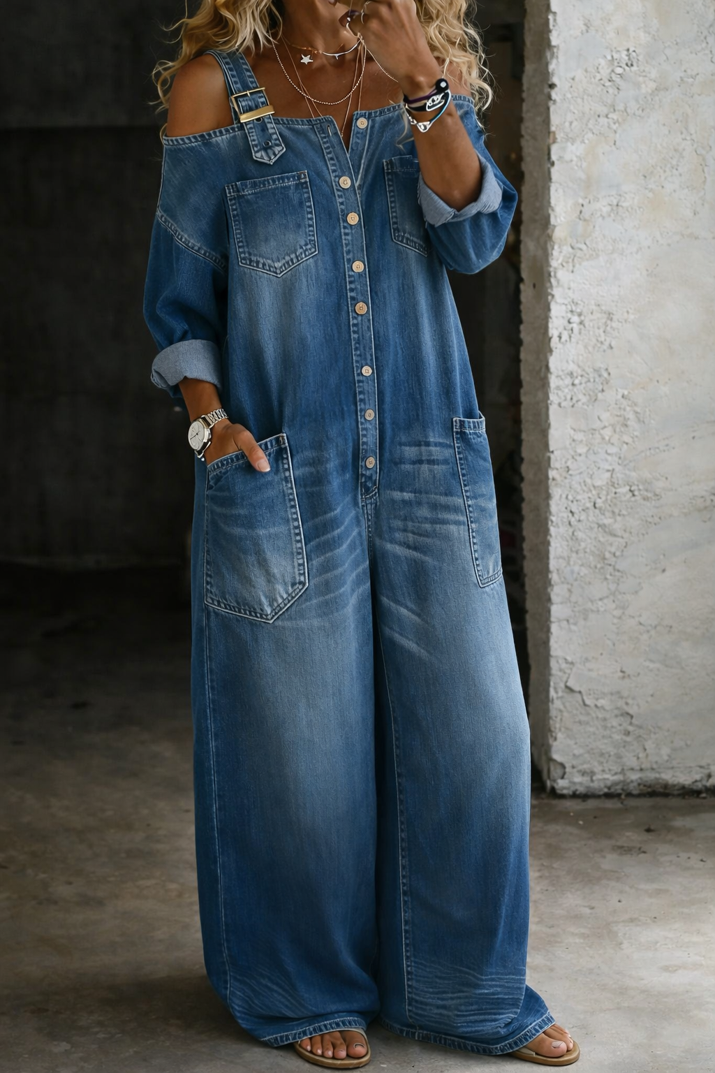 Stephanie | Salopette en Denim Off Shoulder