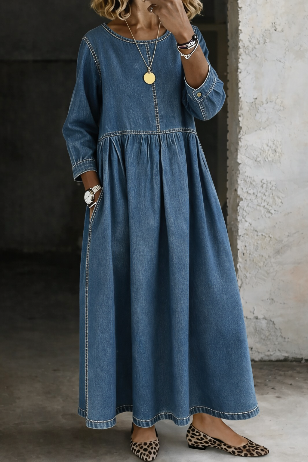 Melissa | Robe en denim à manches longues avec décolleté rond