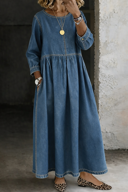 Melissa | Robe en denim à manches longues avec décolleté rond