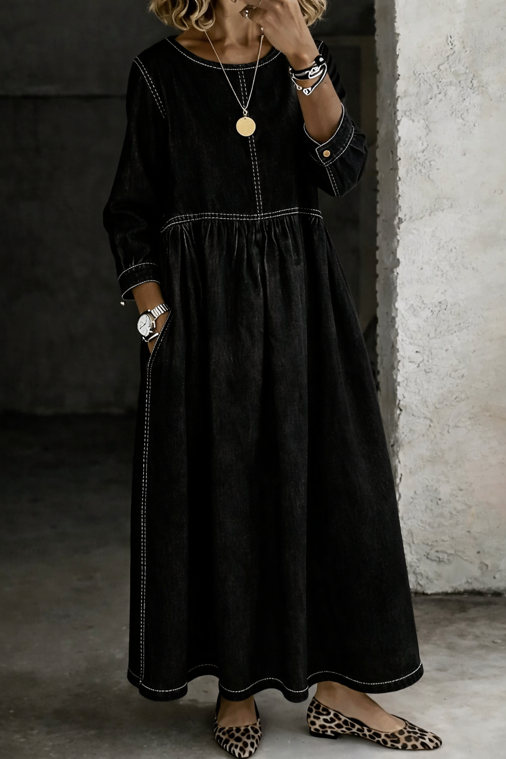 Melissa | Robe en denim à manches longues avec décolleté rond
