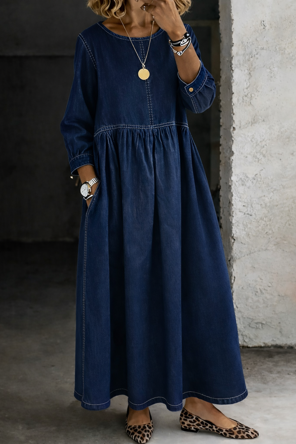 Melissa | Robe en denim à manches longues avec décolleté rond