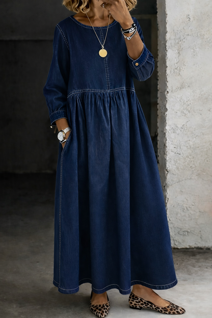Melissa | Robe en denim à manches longues avec décolleté rond