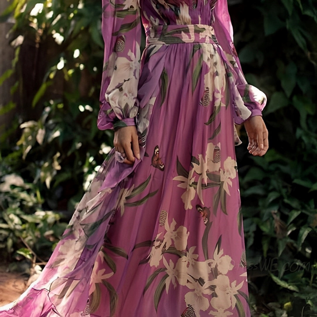 Theia - Robe Chiffon Légère et Fluide à Fleurs