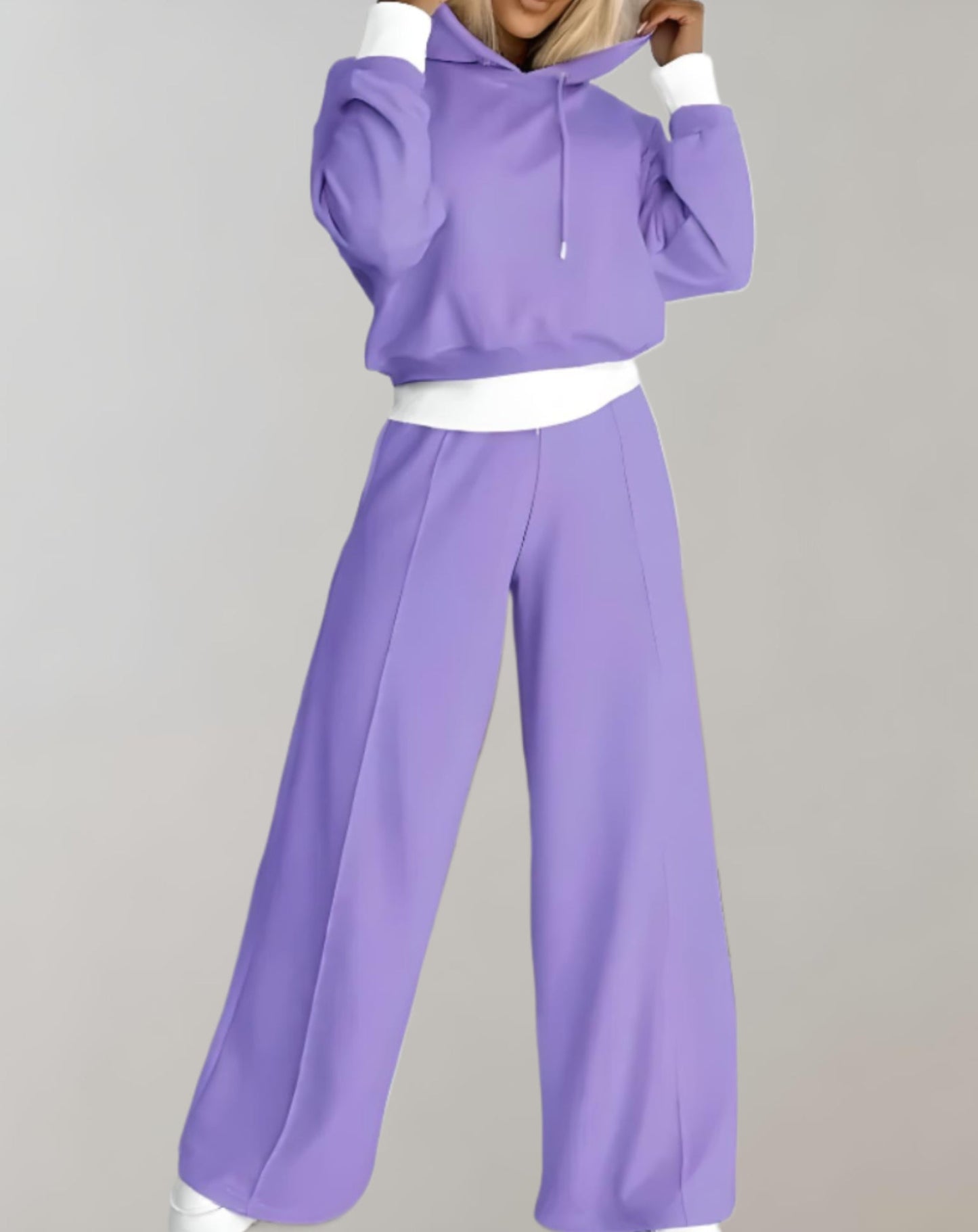 Ensemble femme deux pièces – Sweat-shirt court à capuche et pantalon large