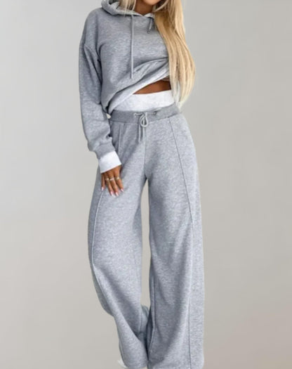 Ensemble femme deux pièces – Sweat-shirt court à capuche et pantalon large