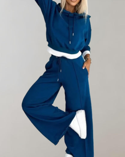 Ensemble femme deux pièces – Sweat-shirt court à capuche et pantalon large