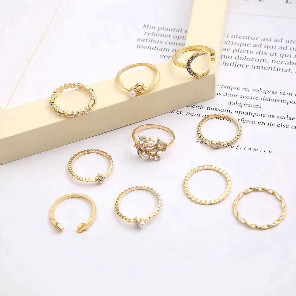 10 Paires de Bagues Boho en Argent et Or