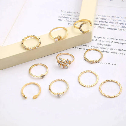 10 Paires de Bagues Boho en Argent et Or