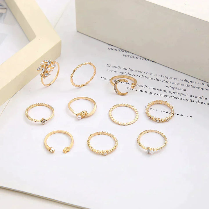 10 Paires de Bagues Boho en Argent et Or