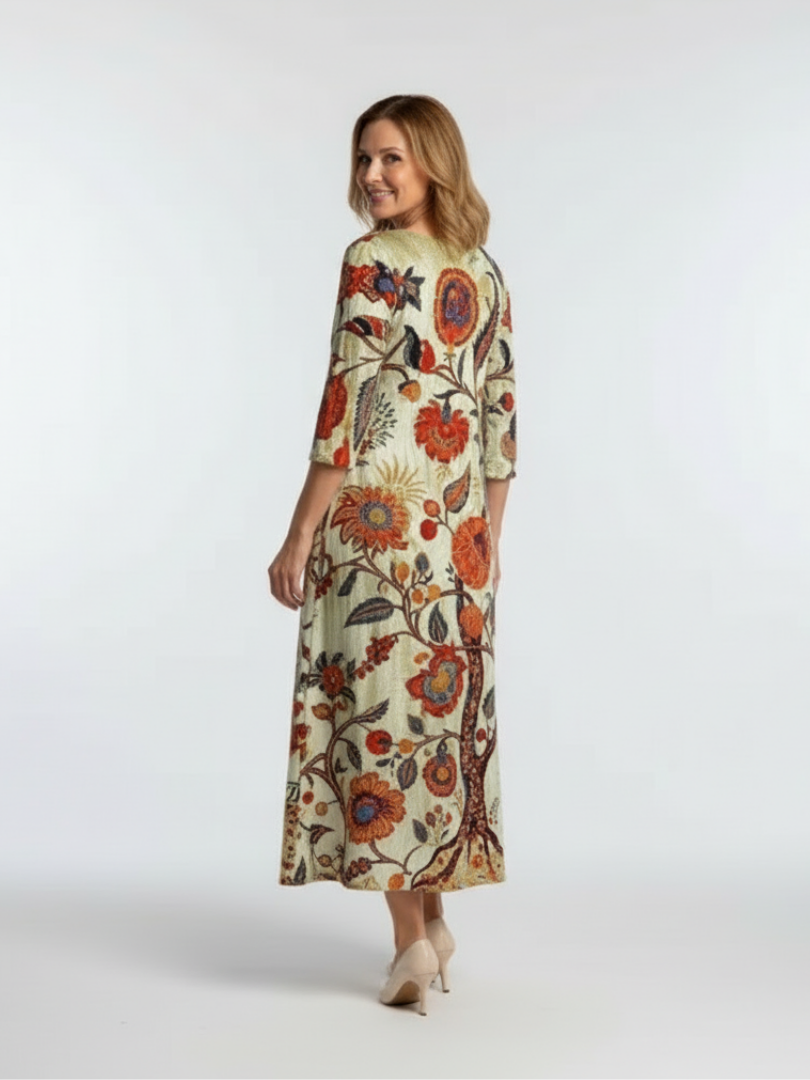 Corisande | Robe Midi Fleurie à Manches Longues et Col V
