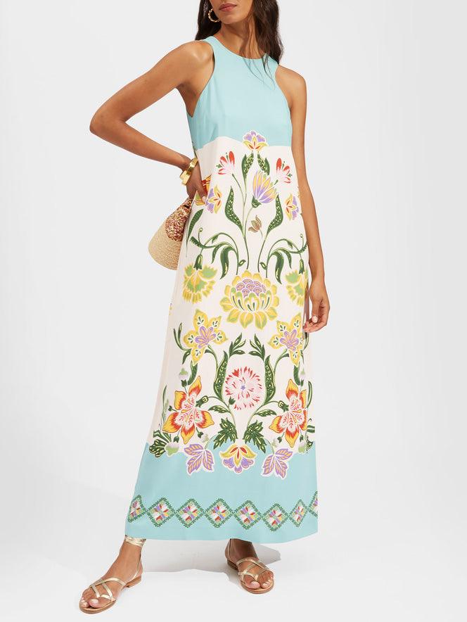 Ava | Robe Midi Sans Manches Imprimée Florale Resort Sunshine