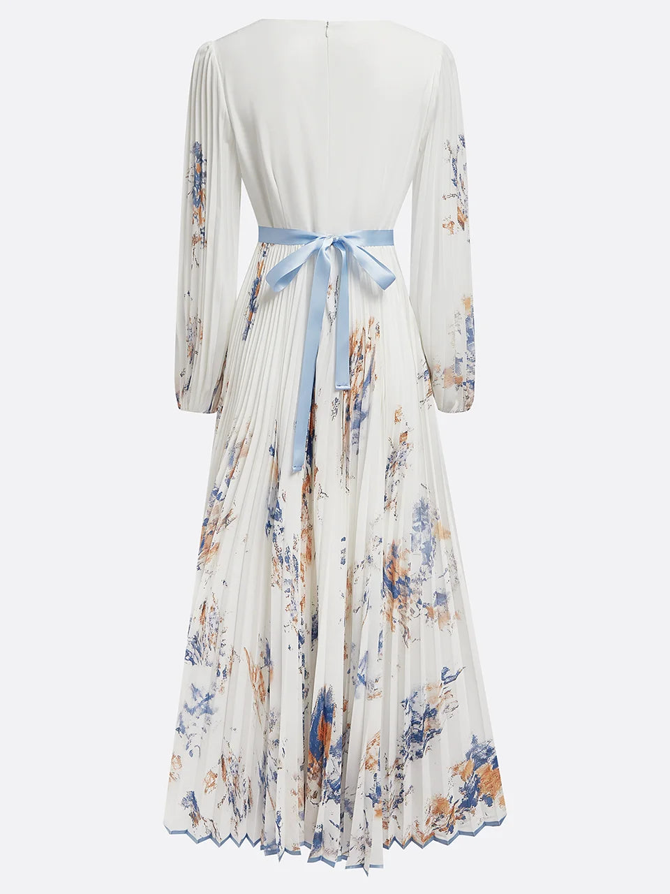 Halston - Élégant Robe Maxi à Manches Bouffantes et Décolleté en V