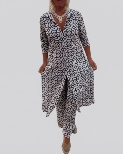 Sara | Ensemble Tunique à Imprimé Géométrique Bohémien et Pantalons à Jambes Larges