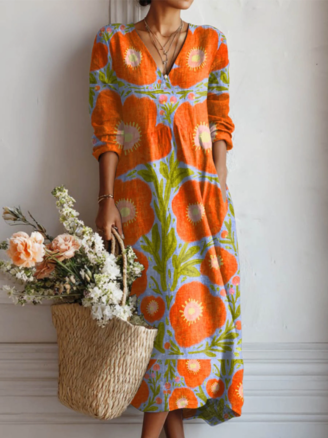 AUTOMNE – ROBE MIDI ARTISTIQUE FLEURIE