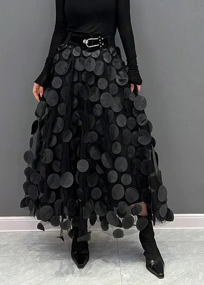 Christelle | Jupe élégante en tulle patchwork à pois noirs