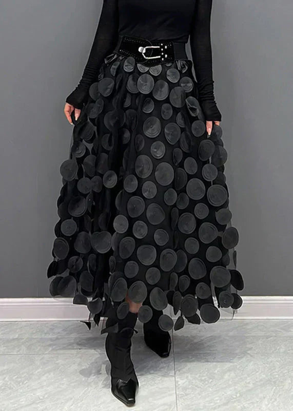 Christelle | Jupe élégante en tulle patchwork à pois noirs