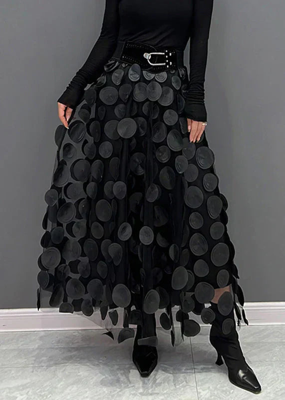 Christelle | Jupe élégante en tulle patchwork à pois noirs