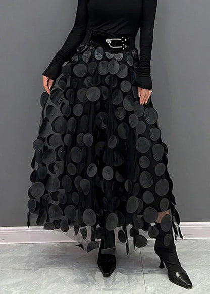 Christelle | Jupe élégante en tulle patchwork à pois noirs